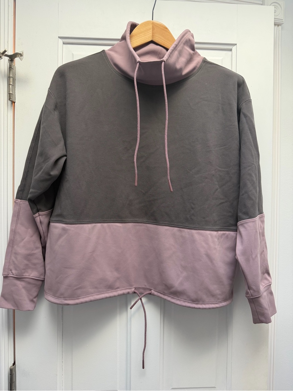 Athleta Dusty Pink and Charcoal Funnel Neck Sweatshirt